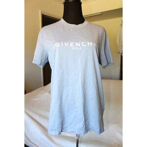 Givenchy T shirt Crew Neck Small Cotton Short Sleeves Baby blue Faded Logo As is